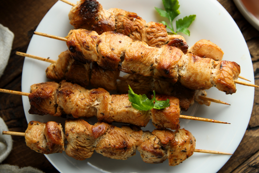 Turmeric spiced grilled chicken skewers