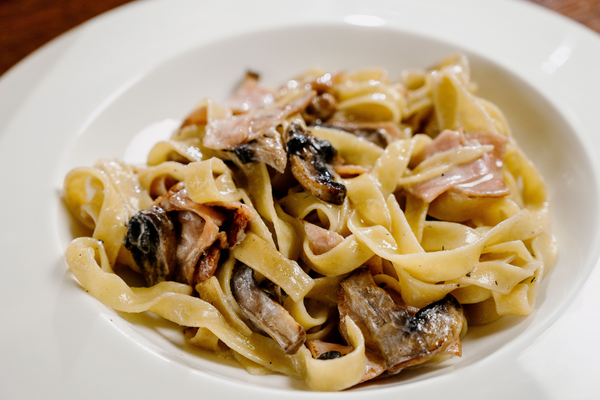 Creamy Mushroom and Spinach Pasta with Hemp Seed Oil