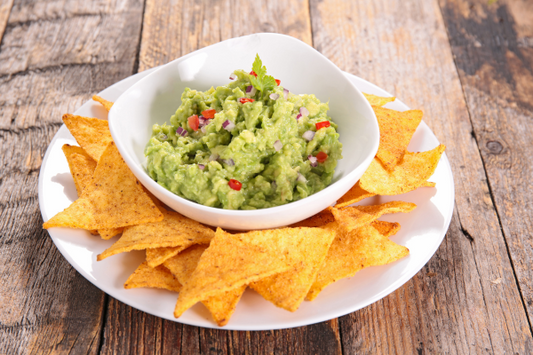 Mexican Hemp Guacamole with Turmeric Tortilla Chips